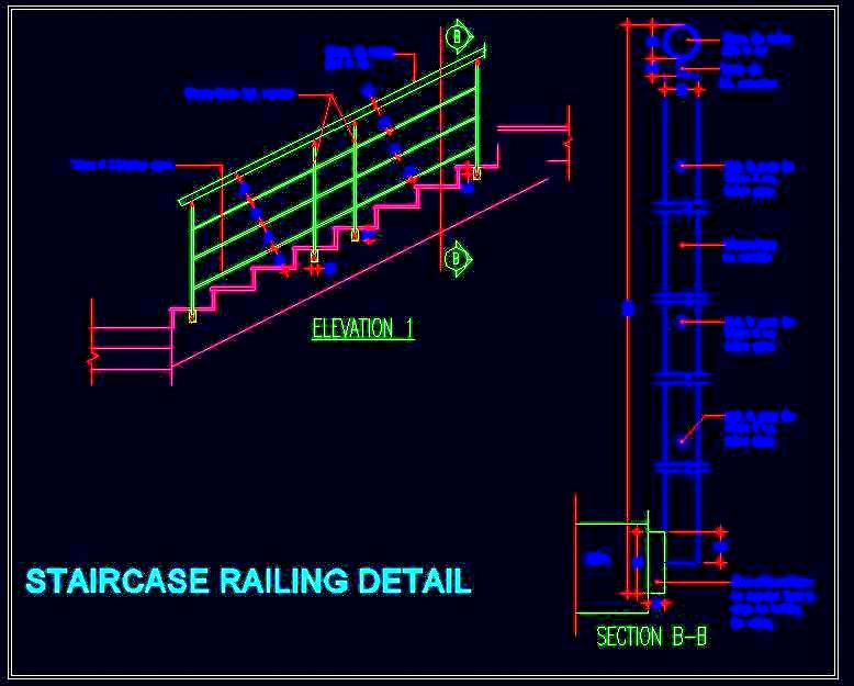 Stainless Steel Staircase Railing CAD Detail and Elevation